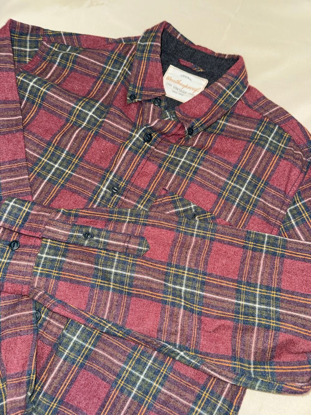 Vintage Weatherproof Plaid Flannel Shirt Men’s Medium Long Sleeve Outdoors
